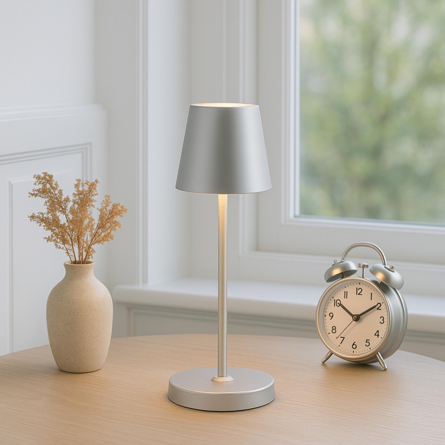 Brilliant - LED Dimmable Rechargeable Touch Outdoor Table Lamp ELORA LED/2.5W/5V 2700K 2600 mAh IP44 Silver