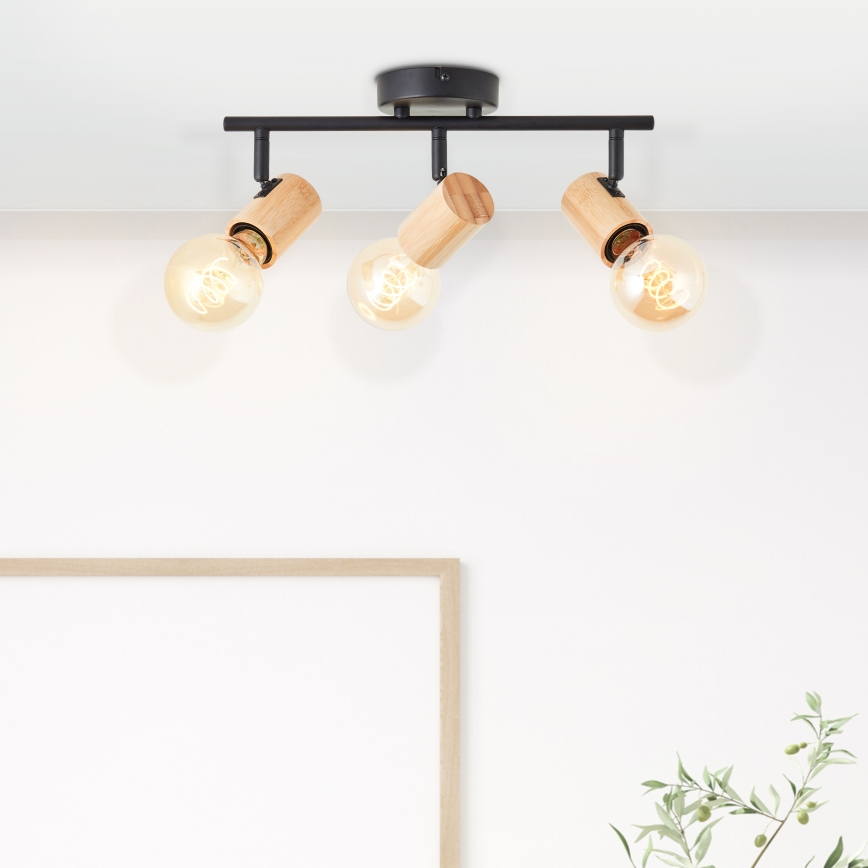 Brilliant - KERRY 3xE27/40W/230V spotlight, Black/Bamboo