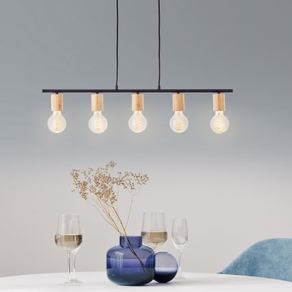 Brilliant - KERRY Cable Pendant Light 5xE27/40W/230V Black/Bamboo