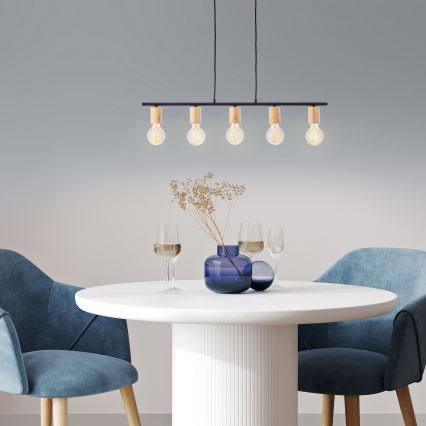 Brilliant - KERRY Cable Pendant Light 5xE27/40W/230V Black/Bamboo