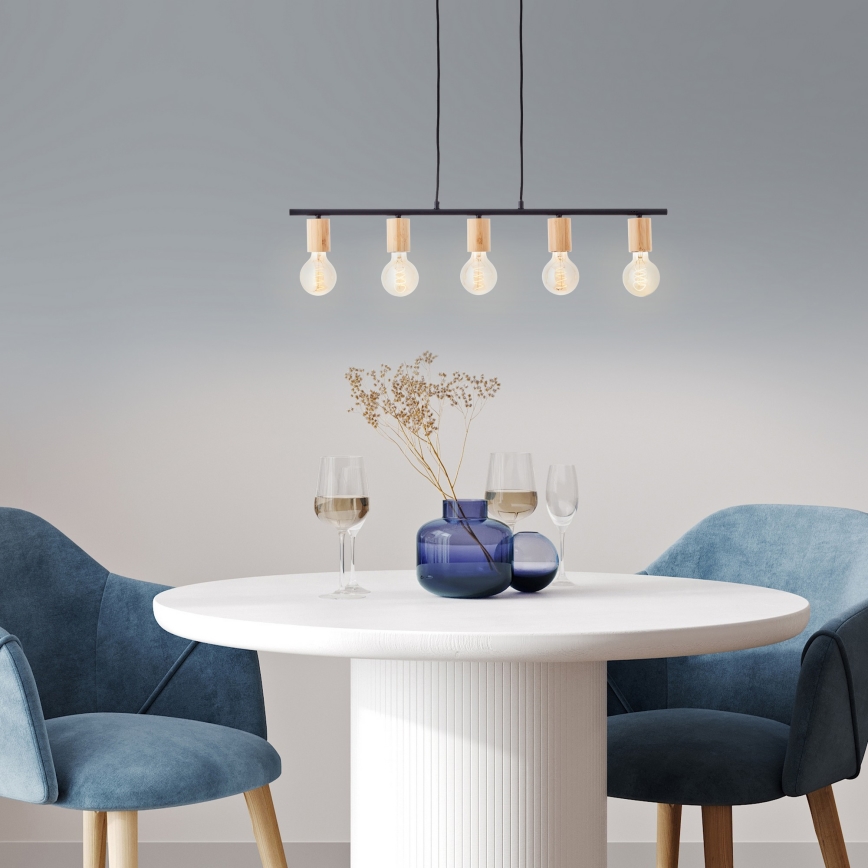 Brilliant - KERRY Cable Pendant Light 5xE27/40W/230V Black/Bamboo