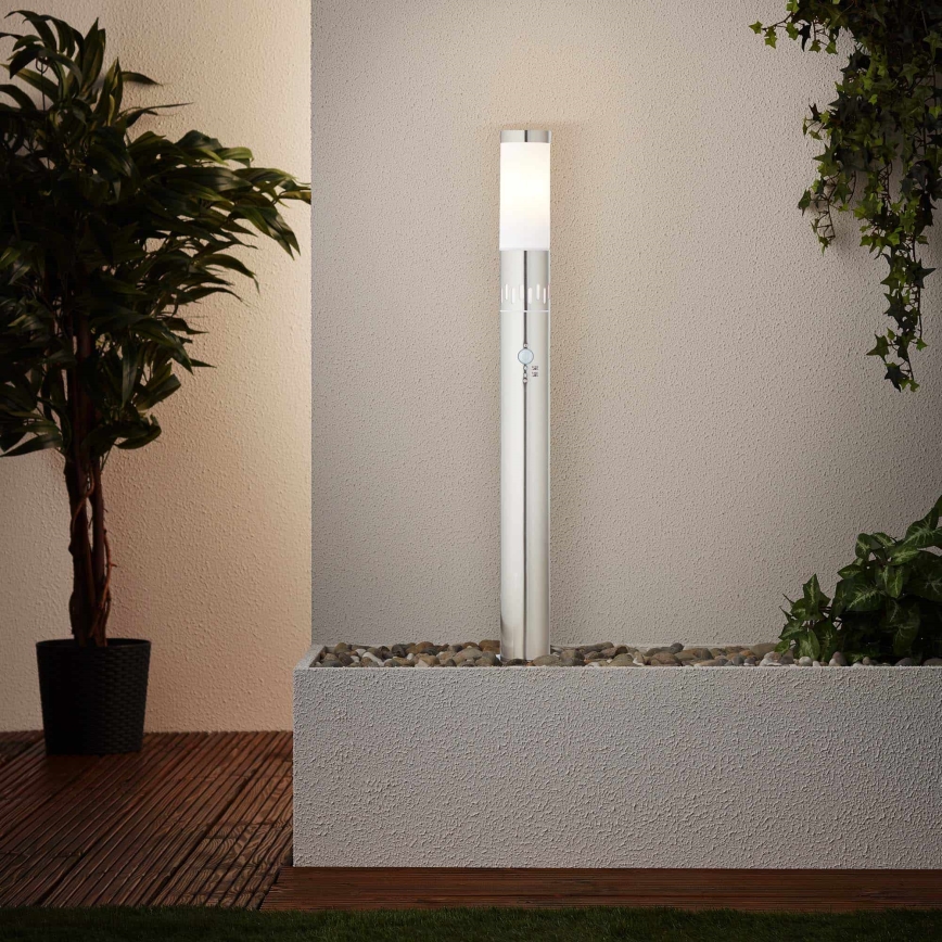 Brilliant - LED Outdoor lamp with a sensor LEIGH LED/0,9W/230V + 1xE27/11W 80 cm IP44 shiny chrome