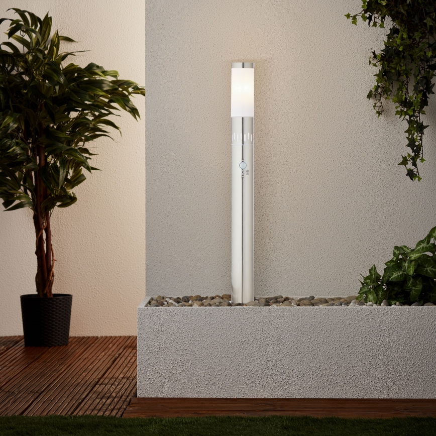 Brilliant - LED Outdoor lamp with a sensor LEIGH LED/0,9W/230V + 1xE27/11W 80 cm IP44 shiny chrome