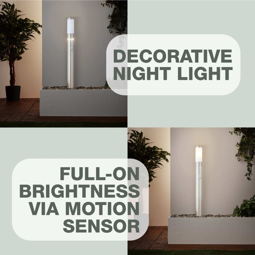 Brilliant - LED Outdoor lamp with a sensor LEIGH LED/0,9W/230V + 1xE27/11W 80 cm IP44 shiny chrome