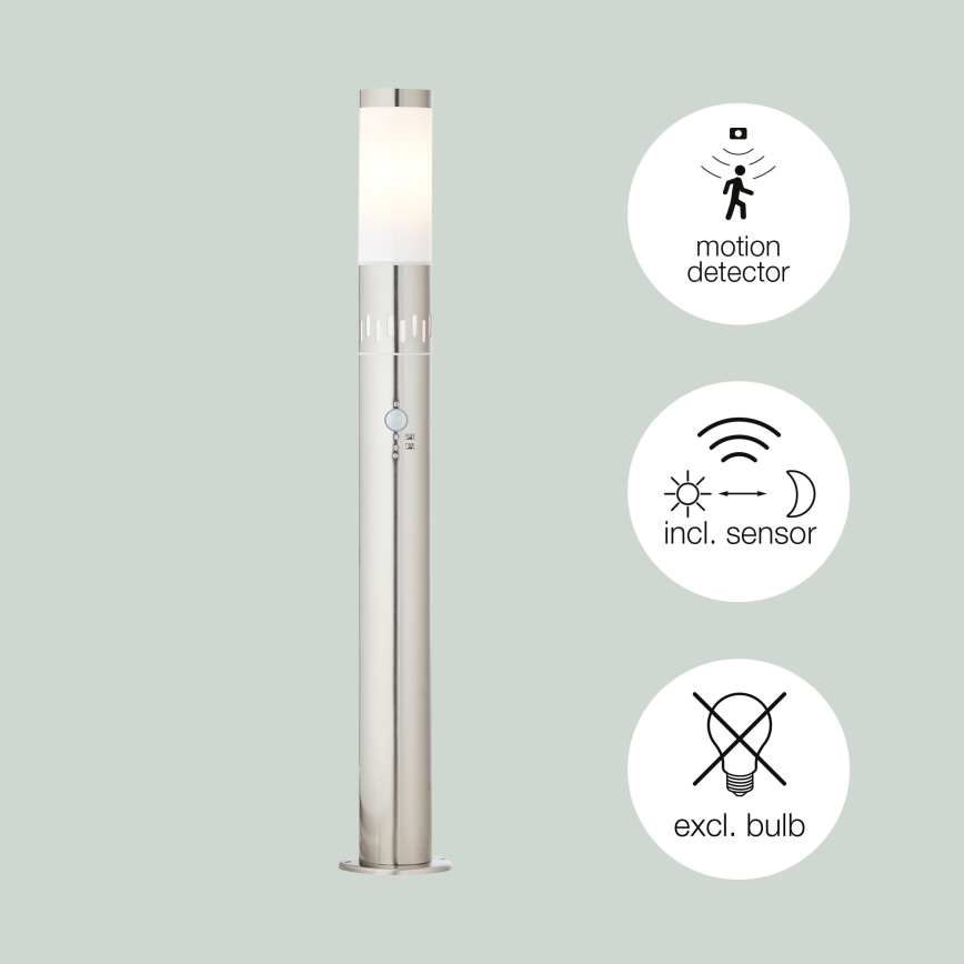 Brilliant - LED Outdoor lamp with a sensor LEIGH LED/0,9W/230V + 1xE27/11W 80 cm IP44 shiny chrome