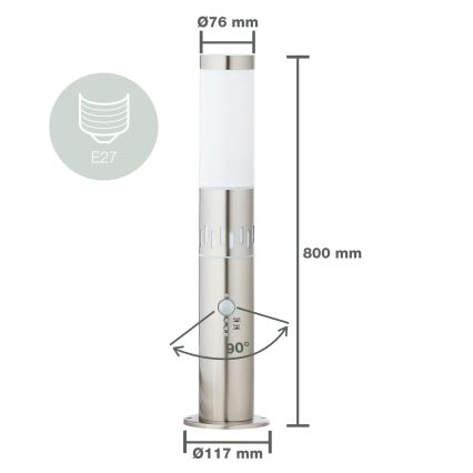 Brilliant - LED Outdoor lamp with a sensor LEIGH LED/0,9W/230V + 1xE27/11W 80 cm IP44 shiny chrome