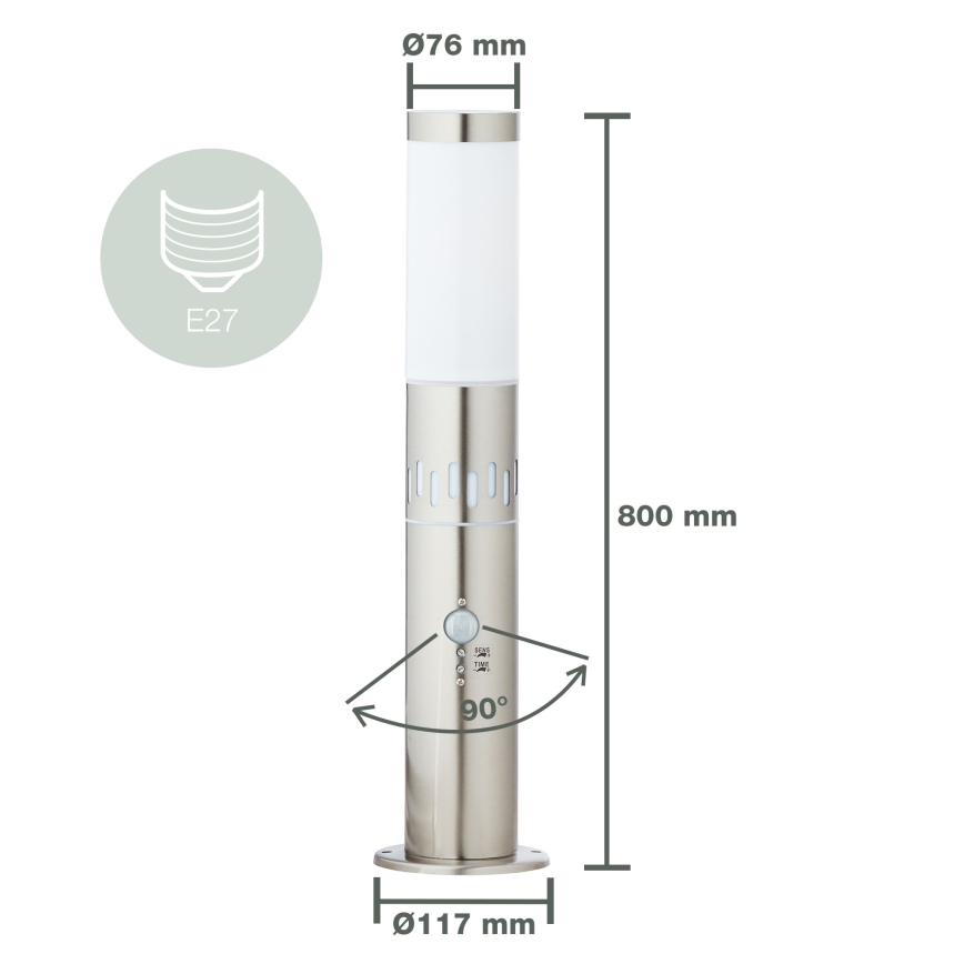 Brilliant - LED Outdoor lamp with a sensor LEIGH LED/0,9W/230V + 1xE27/11W 80 cm IP44 shiny chrome