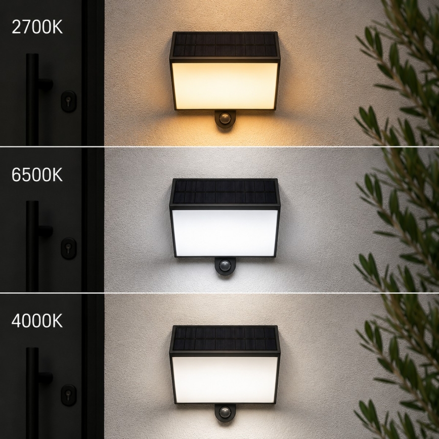 Brilliant - LED solar wall light with sensor SIERRA LED/6W/3.7V 2700/4000/6500K 2000 mAh IP54 black