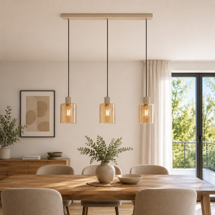 Brilliant - LYSKA Cable-Suspended Pendant Light 3xE27/20W/230V, Cream / Smoky Beige