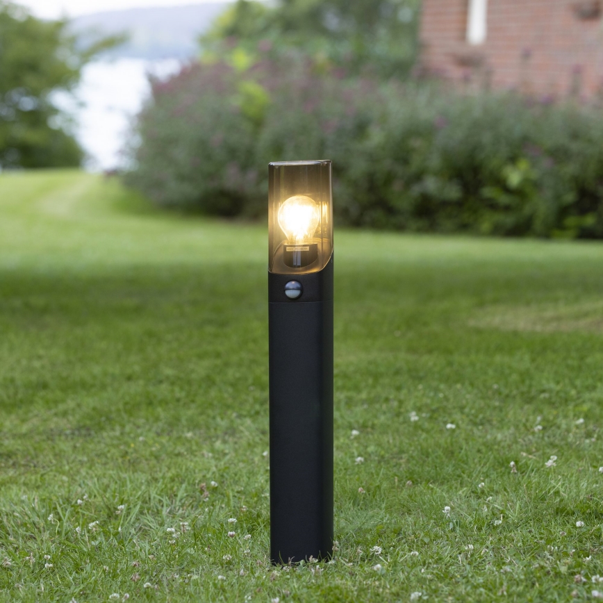 Brilliant - Outdoor lamp with sensor MINOU 1xE27/10W/230V IP44 black/smoky