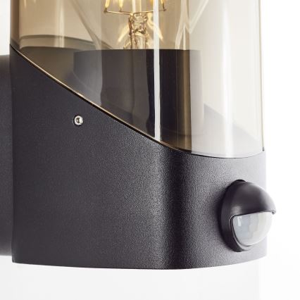 Brilliant - Outdoor wall light with a sensor MINOU 1xE27/10W/230V IP44 black/smoky