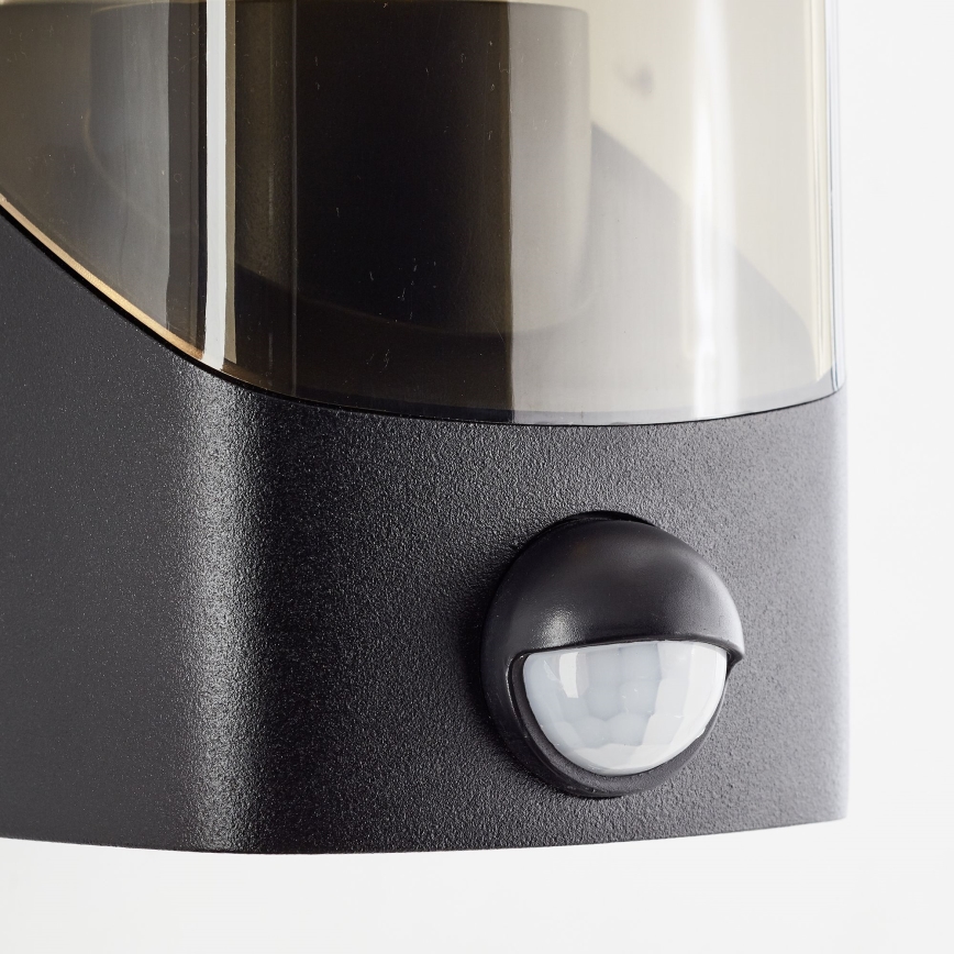 Brilliant - Outdoor wall light with a sensor MINOU 1xE27/10W/230V IP44 black/smoky