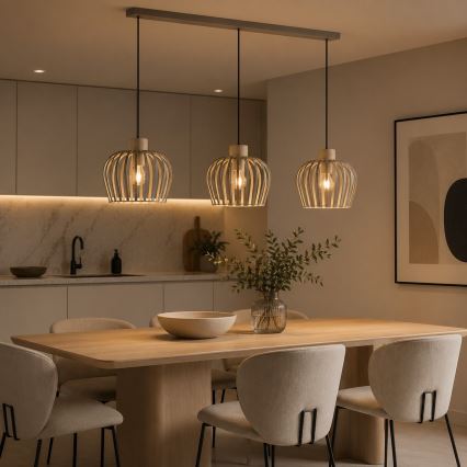 Brilliant - Pendant light on cable NORDIC CAGE 3xE27/20W/230V beige