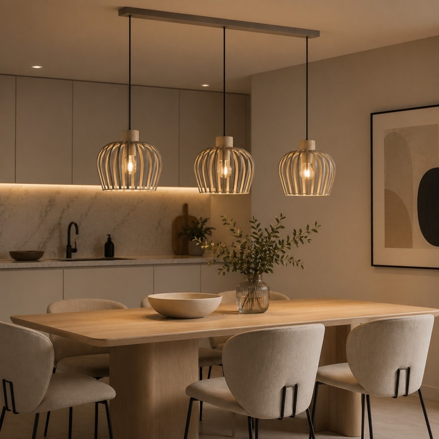 Brilliant - Pendant light on cable NORDIC CAGE 3xE27/20W/230V beige