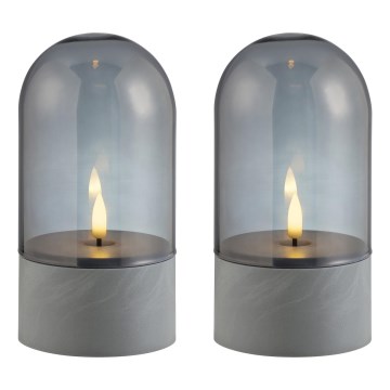 Brilliant - SET of 2 ILLUSION LED Candles LED/2xAA IP44 grey/smoky black