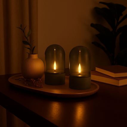Brilliant - SET of 2 ILLUSION LED Candles LED/2xAA IP44 grey/smoky black