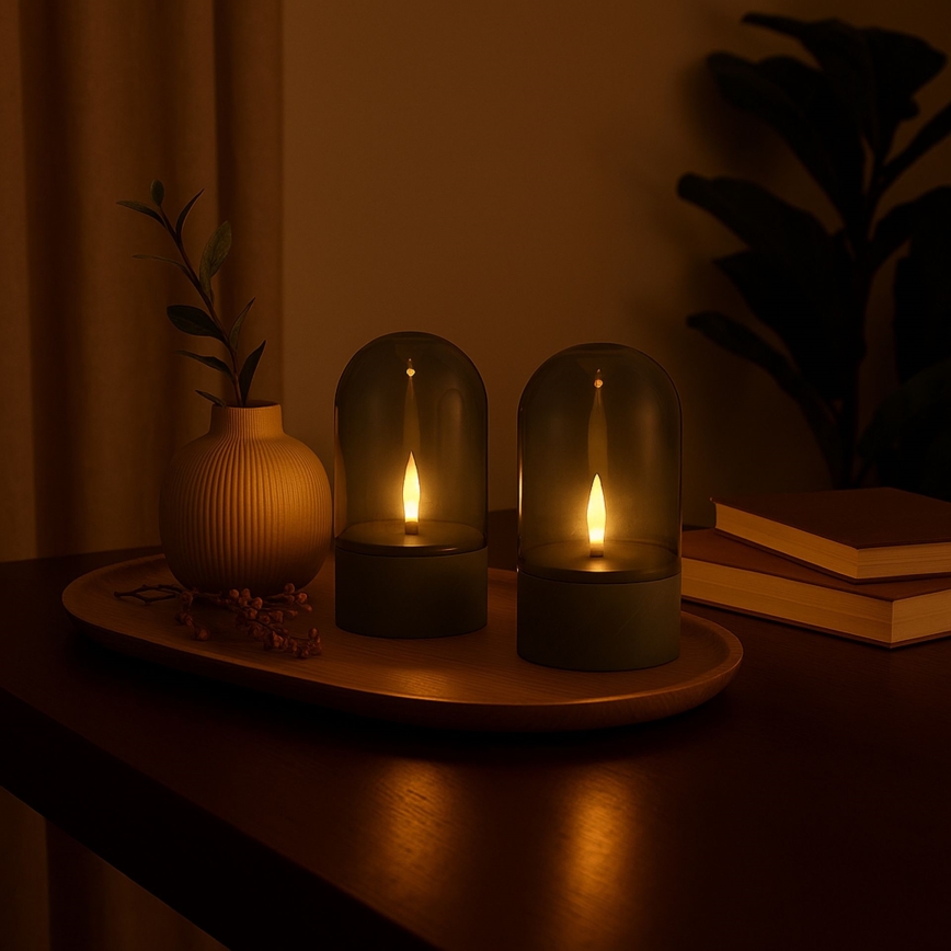 Brilliant - SET of 2 ILLUSION LED Candles LED/2xAA IP44 grey/smoky black