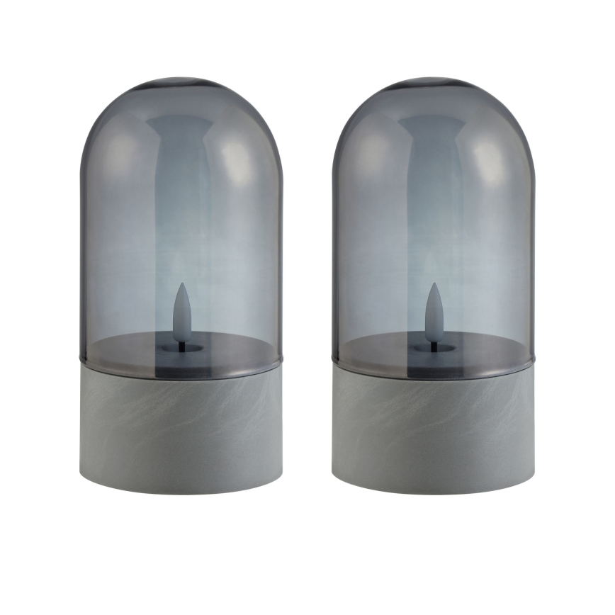 Brilliant - SET of 2 ILLUSION LED Candles LED/2xAA IP44 grey/smoky black