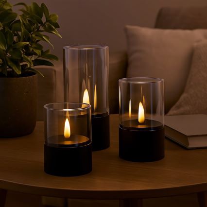 Brilliant - Set of 3 LED Candles BOUGIE LED/2xAA IP44 black/smoke