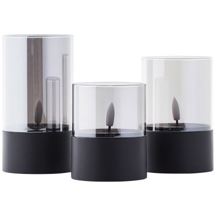 Brilliant - Set of 3 LED Candles BOUGIE LED/2xAA IP44 black/smoke