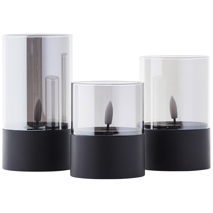 Brilliant - Set of 3 LED Candles BOUGIE LED/2xAA IP44 black/smoke