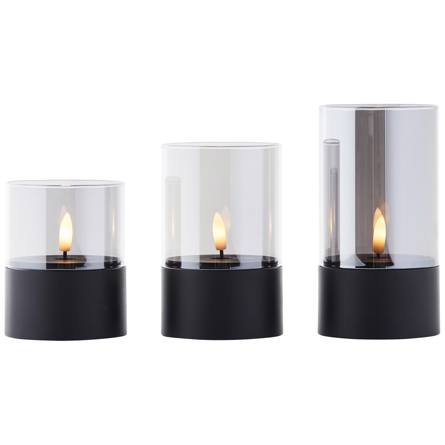 Brilliant - Set of 3 LED Candles BOUGIE LED/2xAA IP44 black/smoke