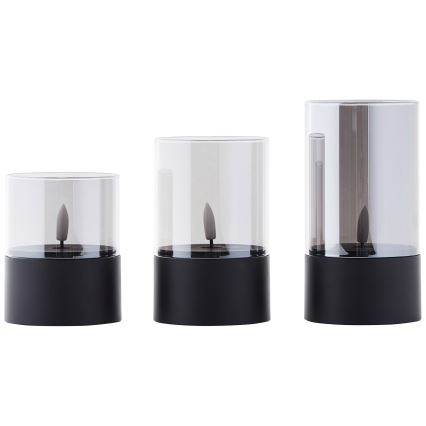 Brilliant - Set of 3 LED Candles BOUGIE LED/2xAA IP44 black/smoke