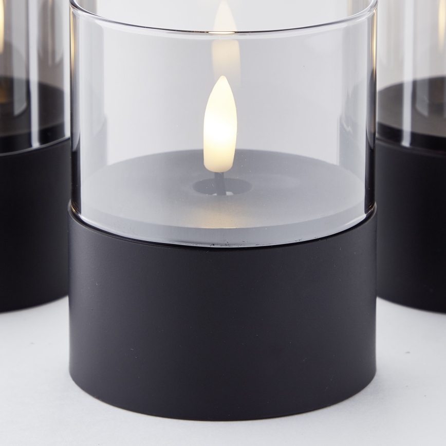 Brilliant - Set of 3 LED Candles BOUGIE LED/2xAA IP44 black/smoke