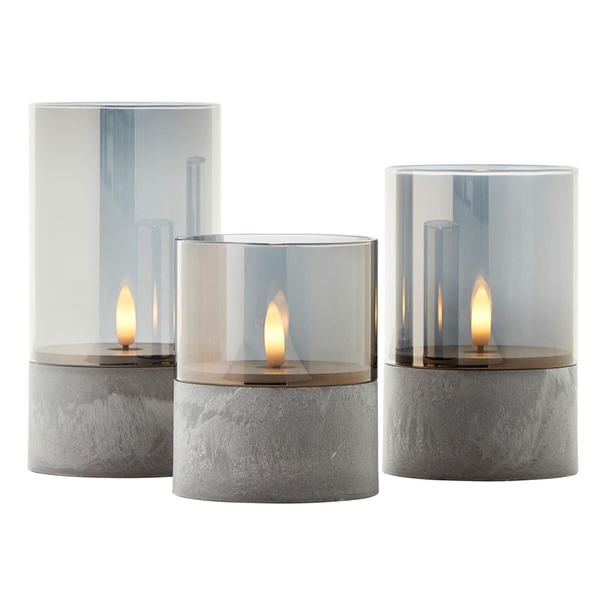 Brilliant - Set of 3 LED Candles BOUGIE LED/2xAA IP44 grey/smoke