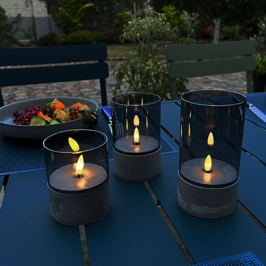 Brilliant - Set of 3 LED Candles BOUGIE LED/2xAA IP44 grey/smoke