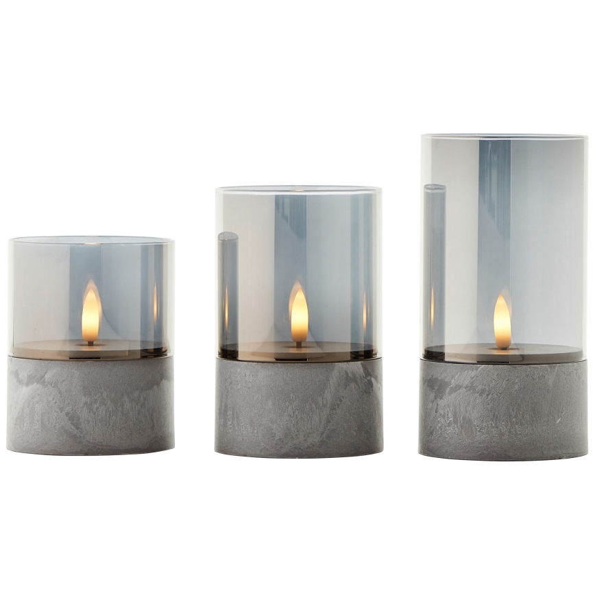 Brilliant - Set of 3 LED Candles BOUGIE LED/2xAA IP44 grey/smoke
