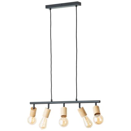 Brilliant - TIFFANY Cable-hung Pendant Light 5xE27/28W/230V Black/Bamboo