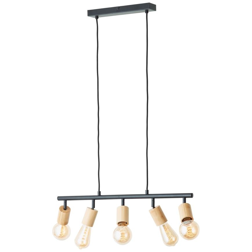 Brilliant - TIFFANY Cable-hung Pendant Light 5xE27/28W/230V Black/Bamboo