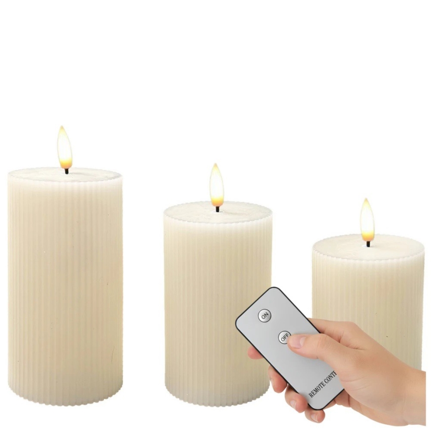 BRILLO 3x LED Candle Set, cream, LED/3xAAA, with remote control