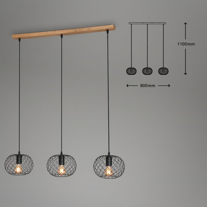 Brilo 4037-035 - WINKI cable-suspended chandelier 3xE27/40W/230V