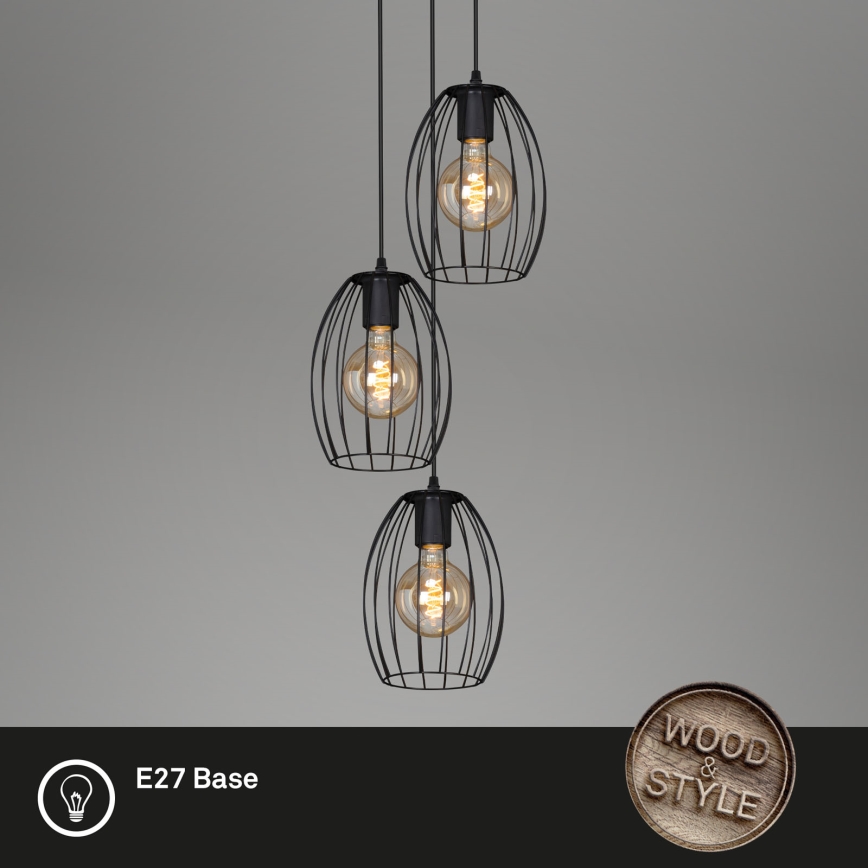 Brilo 4040-035 - Chandelier on a string WAKTU VINTAGE 3xE27/60W/230V rubber tree