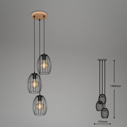 Brilo 4040-035 - Chandelier on a string WAKTU VINTAGE 3xE27/60W/230V rubber tree
