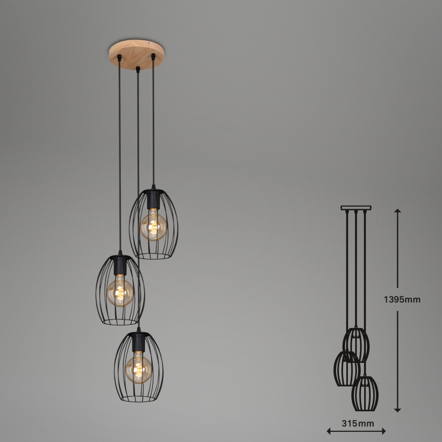 Brilo 4040-035 - Chandelier on a string WAKTU VINTAGE 3xE27/60W/230V rubber tree