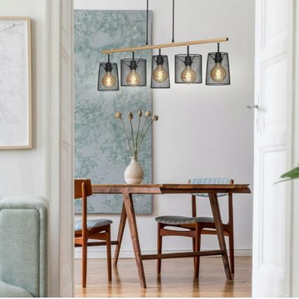 Brilo 4078-054 - Cable-suspended chandelier WOOD & STYLE 5xE27/60W/230V