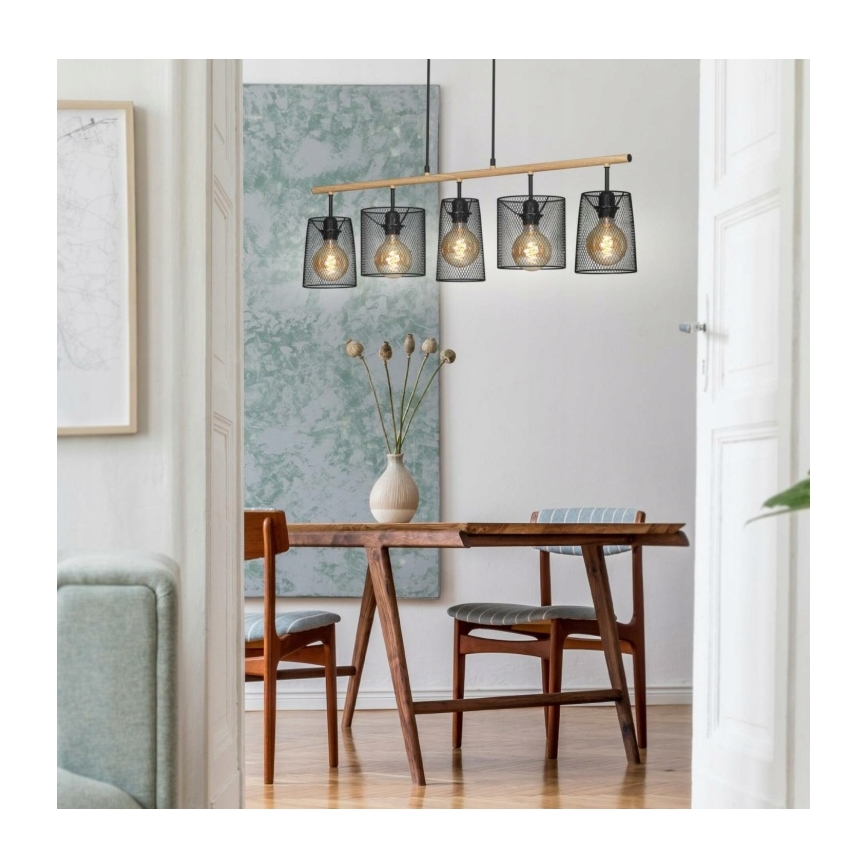 Brilo 4078-054 - Cable-suspended chandelier WOOD & STYLE 5xE27/60W/230V
