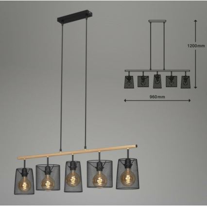 Brilo 4078-054 - Cable-suspended chandelier WOOD & STYLE 5xE27/60W/230V