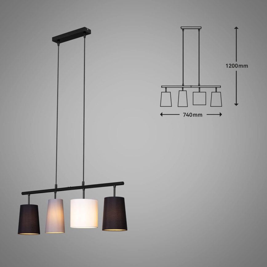 Brilo - Cable-suspended chandelier 4xE27/40W/230V black/grey/white