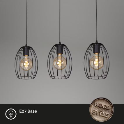 Brilo - Chandelier on a string WAKTU 3xE27/60W/230V rubber tree