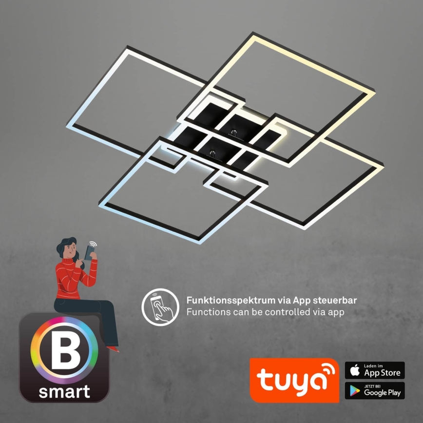 Brilo - LED dimmable ceiling light FRAME LED/50W/230V 2700-6500K 72,4x72,4cm black Wi-Fi Tuya + remote control
