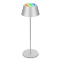 Brilo - KIKI LED RGB Dimmable Rechargeable Touch Outdoor Table Lamp, 2.6W/5V, IP44, 2600 mAh, Silver