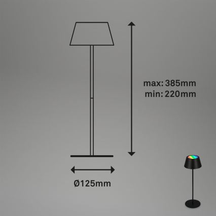 Brilo - LED RGB Dimmable Rechargeable Touch Outdoor Table Lamp KIKI LED/2.6W/5V IP44 2600 mAh Black
