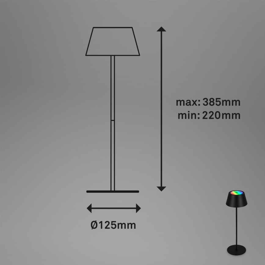 Brilo - LED RGB Dimmable Rechargeable Touch Outdoor Table Lamp KIKI LED/2.6W/5V IP44 2600 mAh Black