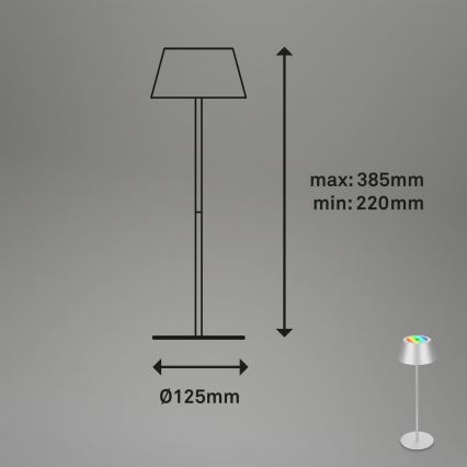 Brilo - KIKI LED RGB Dimmable Rechargeable Touch Outdoor Table Lamp, 2.6W/5V, IP44, 2600 mAh, Silver