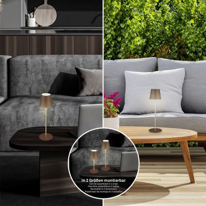 Brilo - LED Dimmable Rechargeable Touch-Control Outdoor Table Lamp KIKI LED/2.6W/5V IP44 2600 mAh Brown