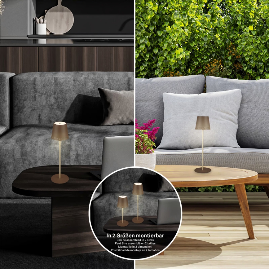 Brilo - LED Dimmable Rechargeable Touch-Control Outdoor Table Lamp KIKI LED/2.6W/5V IP44 2600 mAh Brown